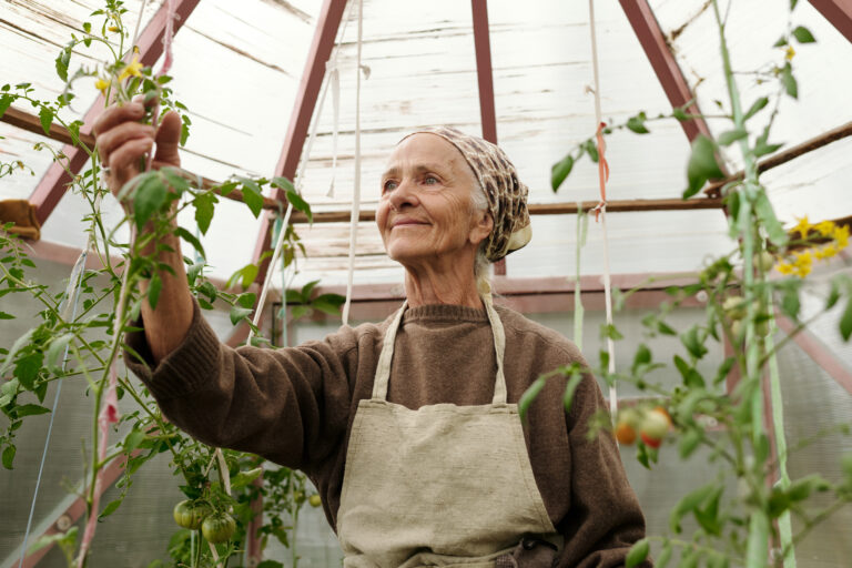 resident picking fruit off of a plant